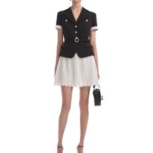 Self-Portrait Crepe Contrast Chiffon Mini Dress in Black US 2/ UK 6